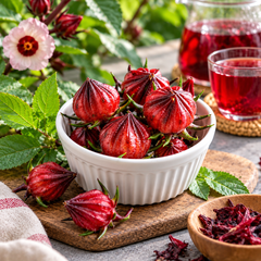 Roselle Hibiscus sabdariffa plant with red edible calyces and hibiscus-like flowers – summer seeds for home gardens and grow bags in Pakistan