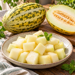 Snap Melon Phut Kakri elongated light green fruits growing on healthy summer melon vines with green leaves – Cucumis melo momordica seeds Pakistan