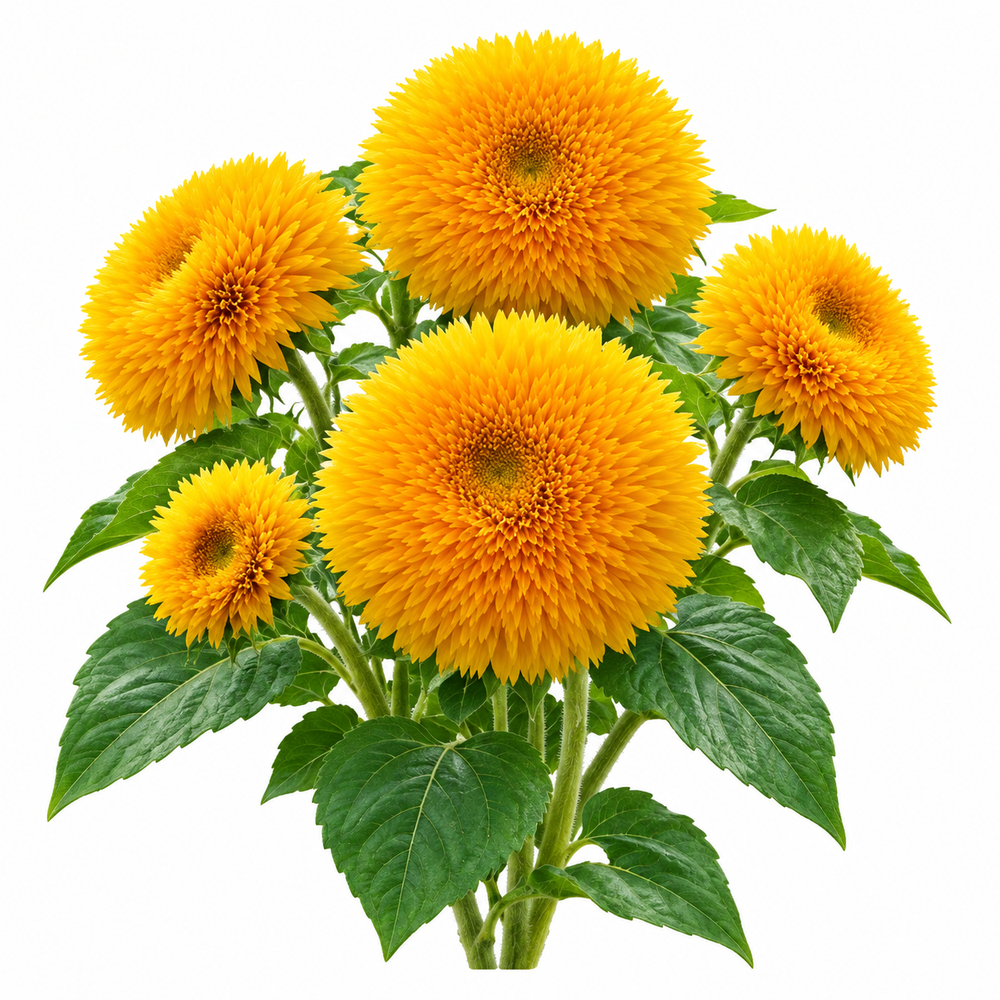 Double Tall Sunflower Helianthus annuus with large densely petalled golden-yellow double flowers – summer seeds for gardens and grow bags in Pakistan