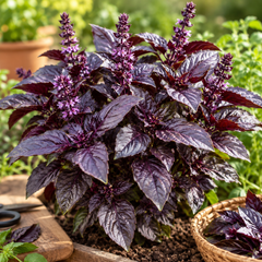 Healthy Sweet Basil Purple plant with aromatic deep-purple leaves – culinary basil seeds for home gardening in Pakistan
