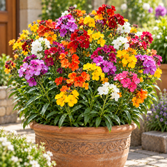 Wallflower Mix Erysimum cheiri with fragrant yellow orange red purple and bronze flowers – winter seeds for beds borders pots and grow bags in Pakistan