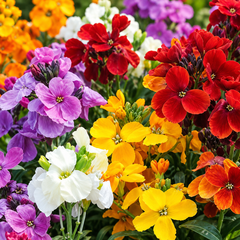 Wallflower Mix Erysimum cheiri with fragrant yellow orange red purple and bronze flowers – winter seeds for beds borders pots and grow bags in Pakistan