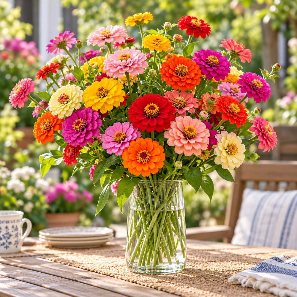 Zinnia Button Box with colourful button-like cut-and-come-again flowers – summer seeds for beds pots cut flowers and grow bags in Pakistan