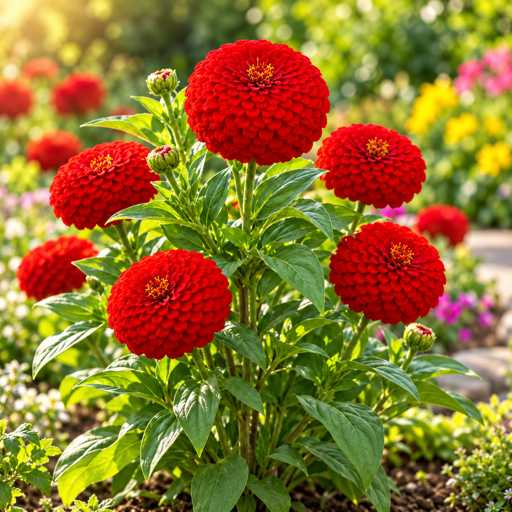 Zinnia Elegans Red with vibrant red summer flowers – seeds for sunny beds borders cut flowers containers and grow bags in Pakistan
