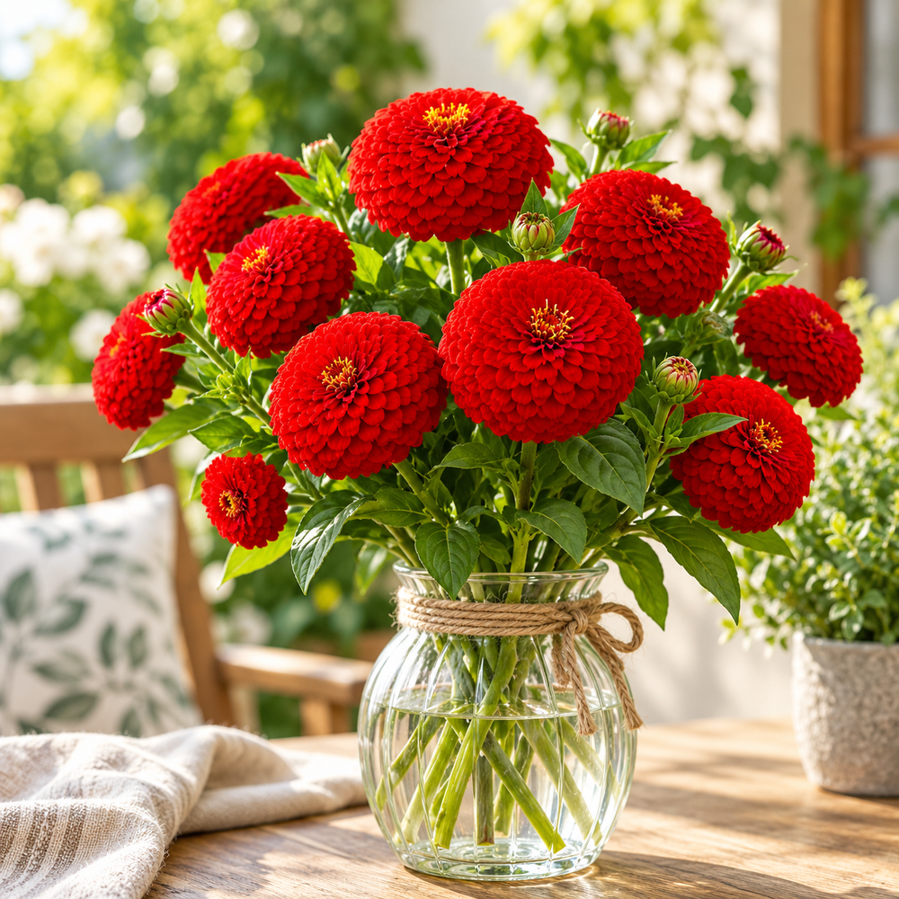 Zinnia Elegans Red with vibrant red summer flowers – seeds for sunny beds borders cut flowers containers and grow bags in Pakistan
