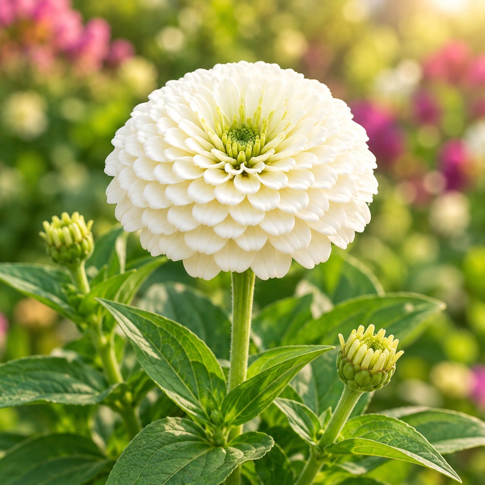 Zinnia Elegans White with elegant white summer flowers – seeds for sunny beds borders cut flowers containers and grow bags in Pakistan