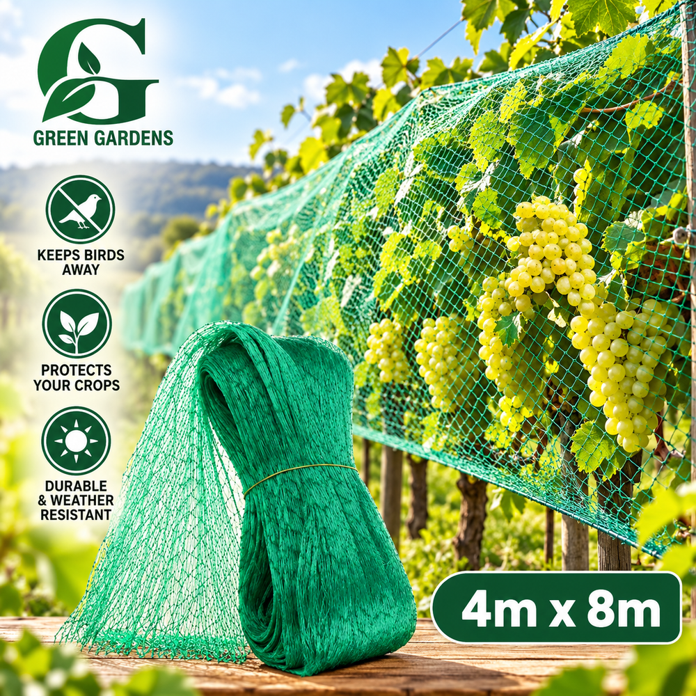 Anti bird green crop net covering grape vines to protect fruit from birds