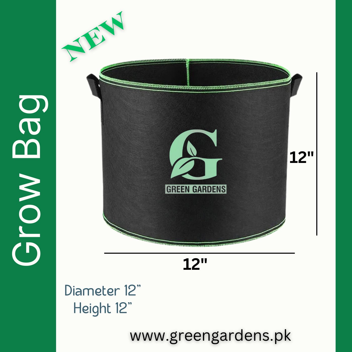 Grow Bag BLACK - 12" x 12"
(Two Handles)