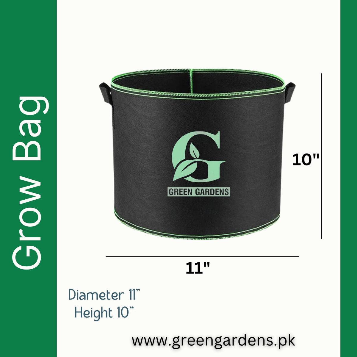 Grow Bag BLACK - 11" x 10"
 (Two Handles)
