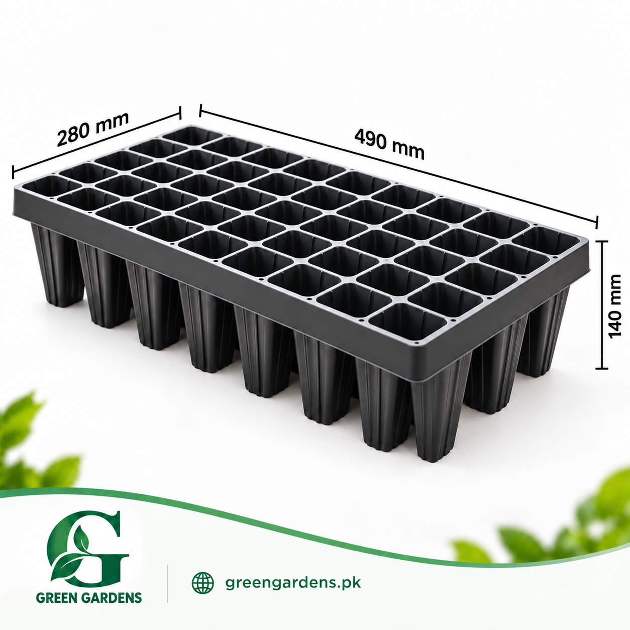 Deep seedling tray with 45 cells and dimensions 490 x 280 x 140 mm