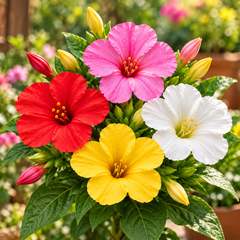4 O'Clock Mirabilis jalapa mix with colourful pink red yellow and white flowers – summer flower seeds for pots grow bags and garden beds in Pakistan