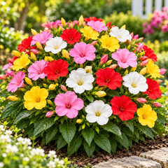 4 O'Clock Mirabilis jalapa mix with colourful pink red yellow and white flowers – summer flower seeds for pots grow bags and garden beds in Pakistan