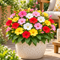 4 O'Clock Mirabilis jalapa mix with colourful pink red yellow and white flowers – summer flower seeds for pots grow bags and garden beds in Pakistan