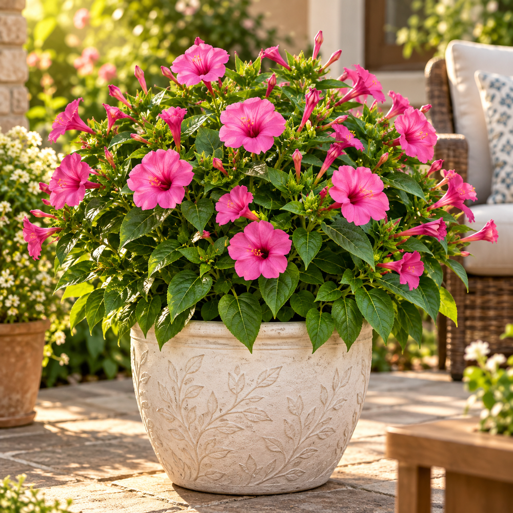 Rose 4 O'Clock Mirabilis jalapa with fragrant rose-pink trumpet-shaped flowers – summer flower seeds for pots grow bags and garden beds in Pakistan