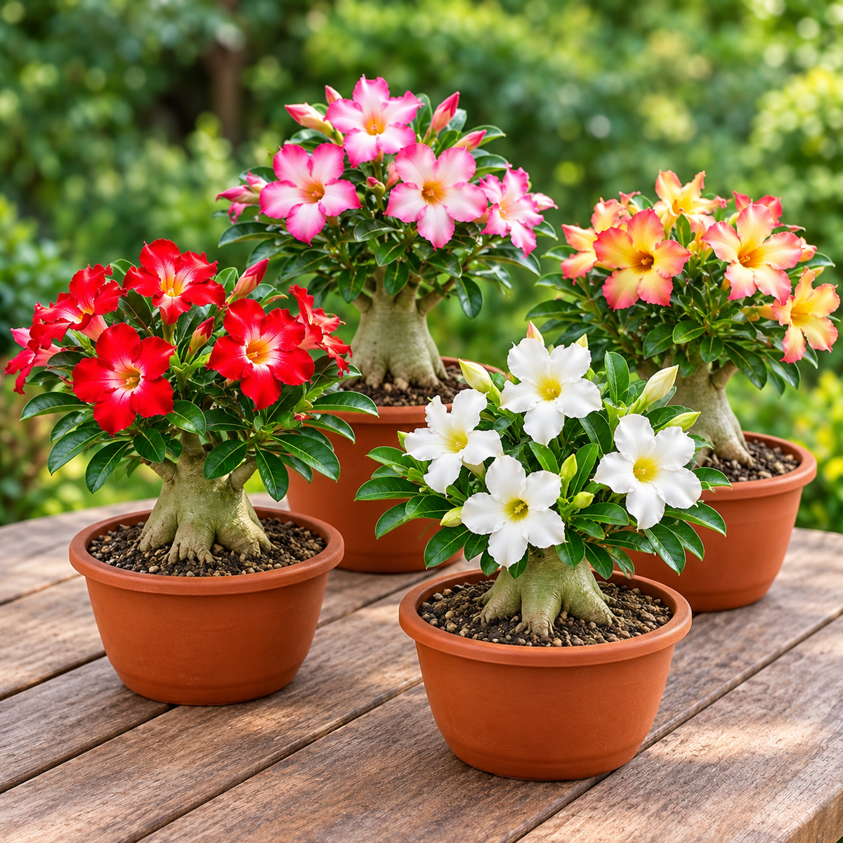 Adenium obesum Desert Rose mix with colourful trumpet-shaped flowers and distinctive swollen caudex – summer flower seeds for pots and grow bags in Pakistan