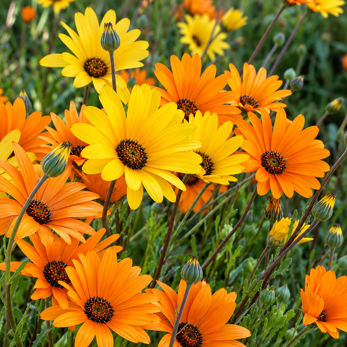 African Daisy Dimore mixed flowers in orange yellow white and pink – winter flower seeds for sunny garden beds borders and grow bags in Pakistan