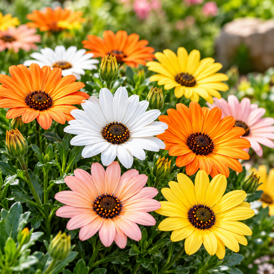 Dimore-African Daisy  mixed flowers in orange yellow white and pink – winter flower seeds for sunny garden beds borders and grow bags in Pakistan