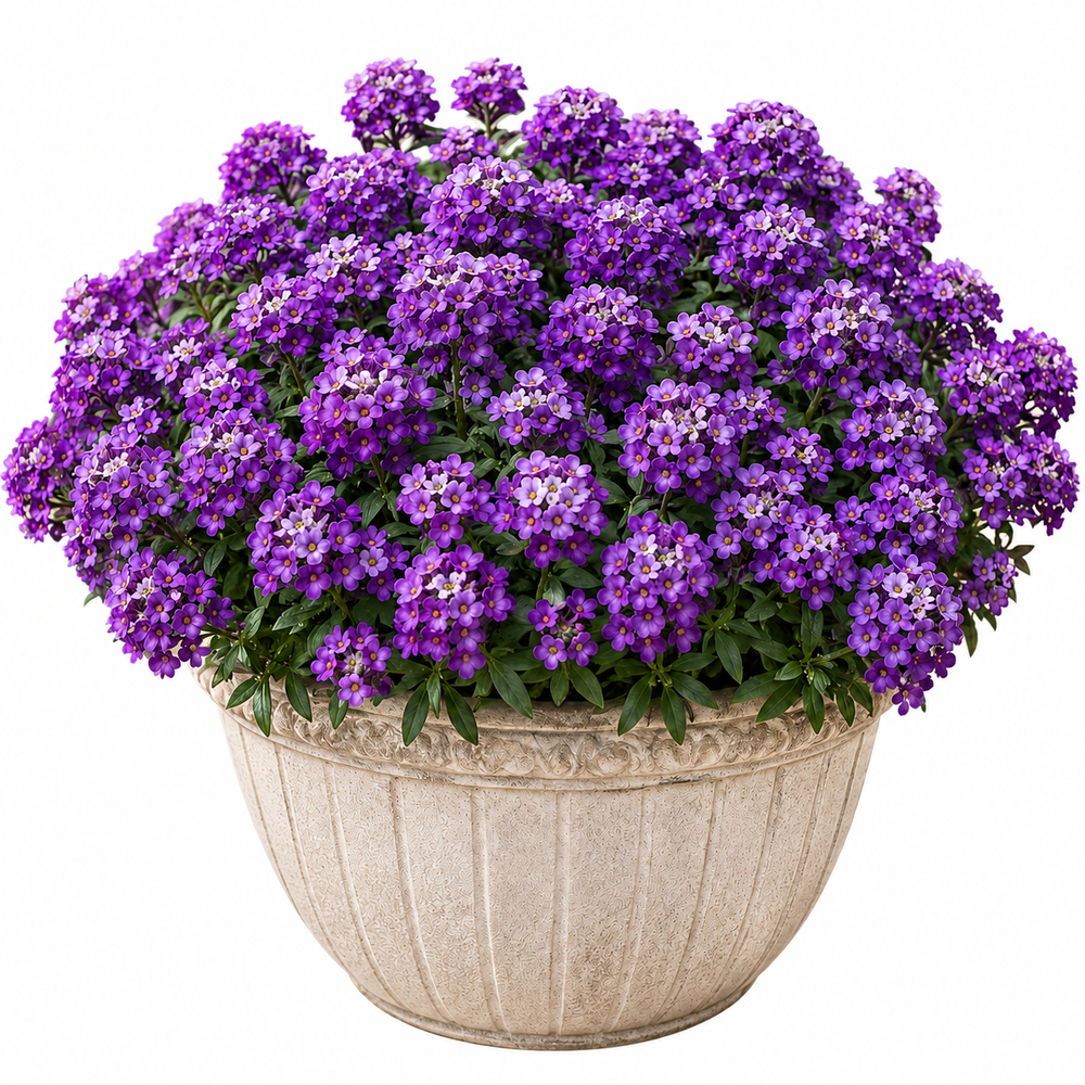 Alyssum Violet Queen flowering plant isolated on pure white background
