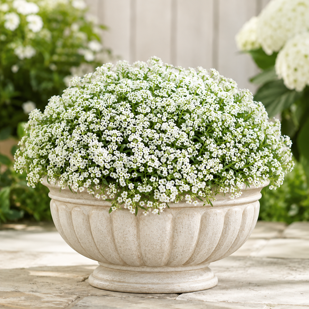 Alyssum White Lobularia maritima with dense fragrant pure white flowers – winter flower seeds for pots borders edging and grow bags in Pakistan