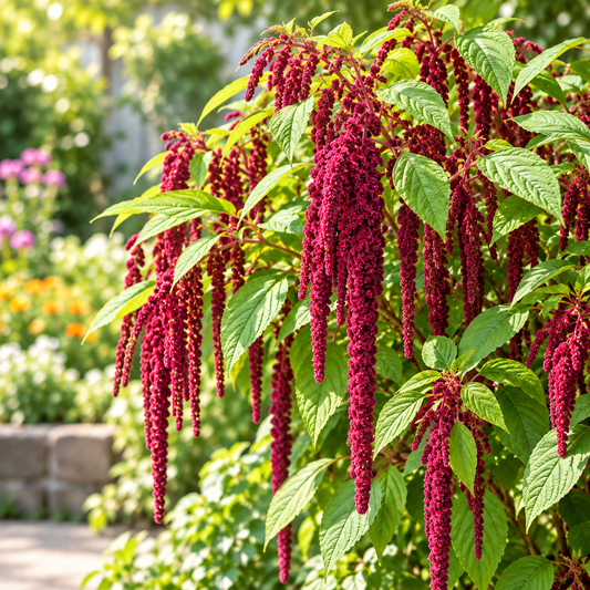 Amaranthus caudatus Red Love-Lies-Bleeding with long cascading deep-red flower tassels – summer flower seeds for beds pots and grow bags in Pakistan