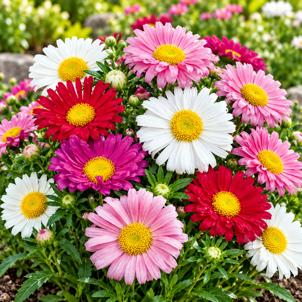 Aster Chinensis Single Rainbow Mix with colourful single daisy-like flowers – winter flower seeds for beds pots borders and grow bags in Pakistan