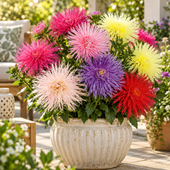 Aster Needle Unicum Mix Callistephus chinensis with colourful spider-like flowers and long needle-shaped petals – winter flower seeds for beds borders pots and grow bags in Pakistan