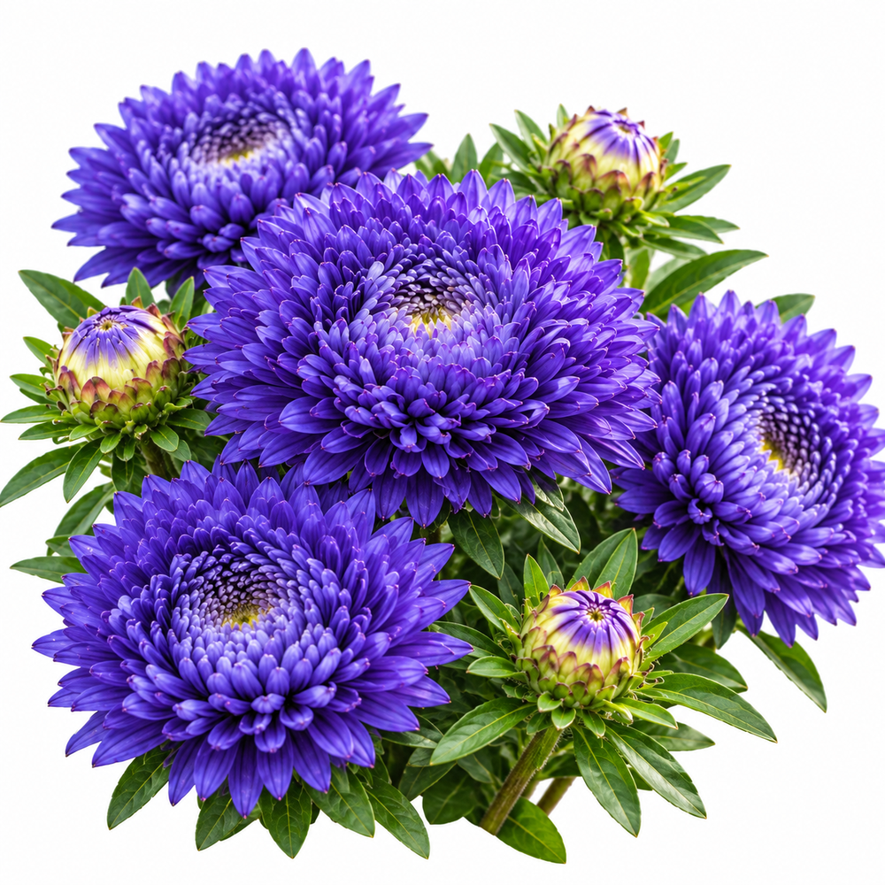Aster Peony Blue Callistephus chinensis with large double blue peony-style flowers – winter flower seeds for beds pots and grow bags in Pakistan