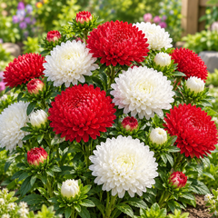Aster Peony Red and White Callistephus chinensis with large double peony-like blooms – winter flower seeds for beds borders pots and grow bags in Pakistan