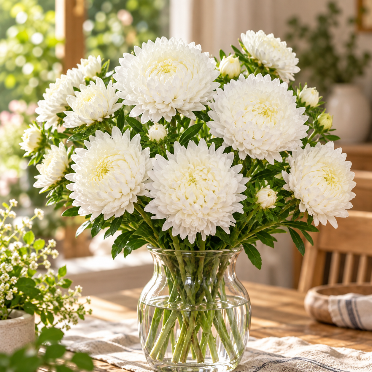 Aster Peony White Callistephus chinensis with large double white peony-style flowers – winter flower seeds for beds pots and grow bags in Pakistan