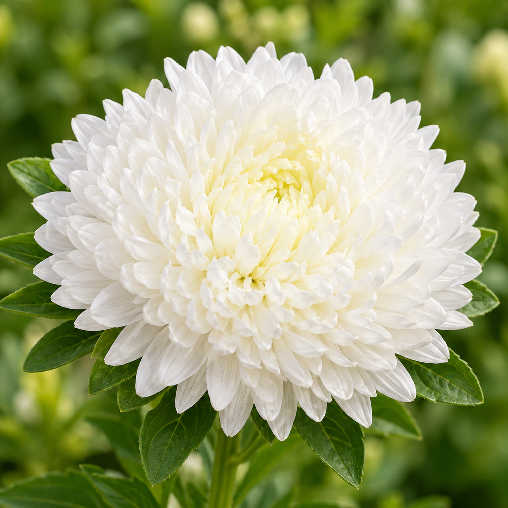 Aster Peony White Callistephus chinensis with large double white peony-style flowers – winter flower seeds for beds pots and grow bags in Pakistan
