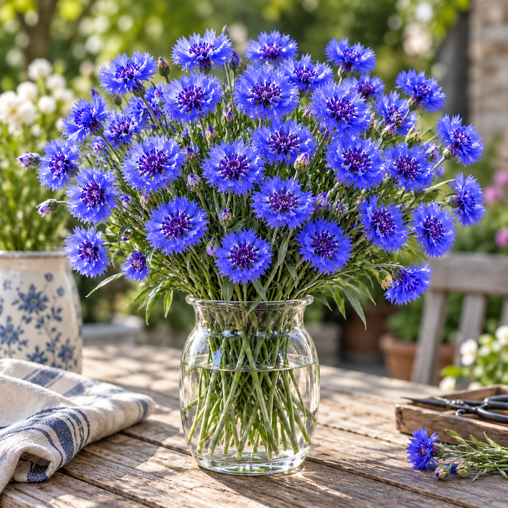 Bachelor's Button Blue Cornflower Centaurea cyanus with vivid blue flowers – winter flower seeds for beds, borders, pots, grow bags and cut-flower gardens in Pakistan