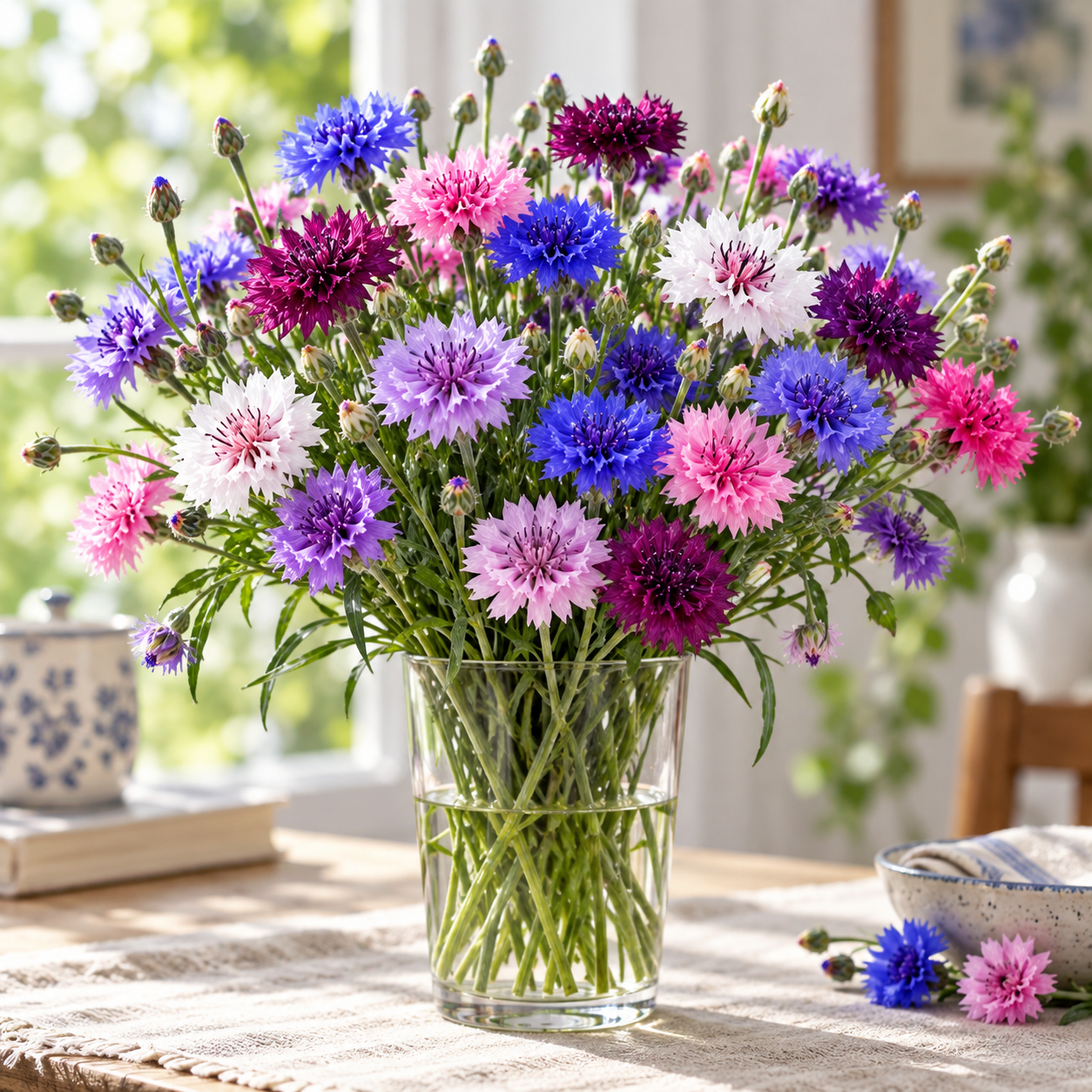 Bachelor's Button Double Tall Mix Cornflower with colourful double blue pink white rose and lavender flowers – Centaurea cyanus winter flower seeds in Pakistan