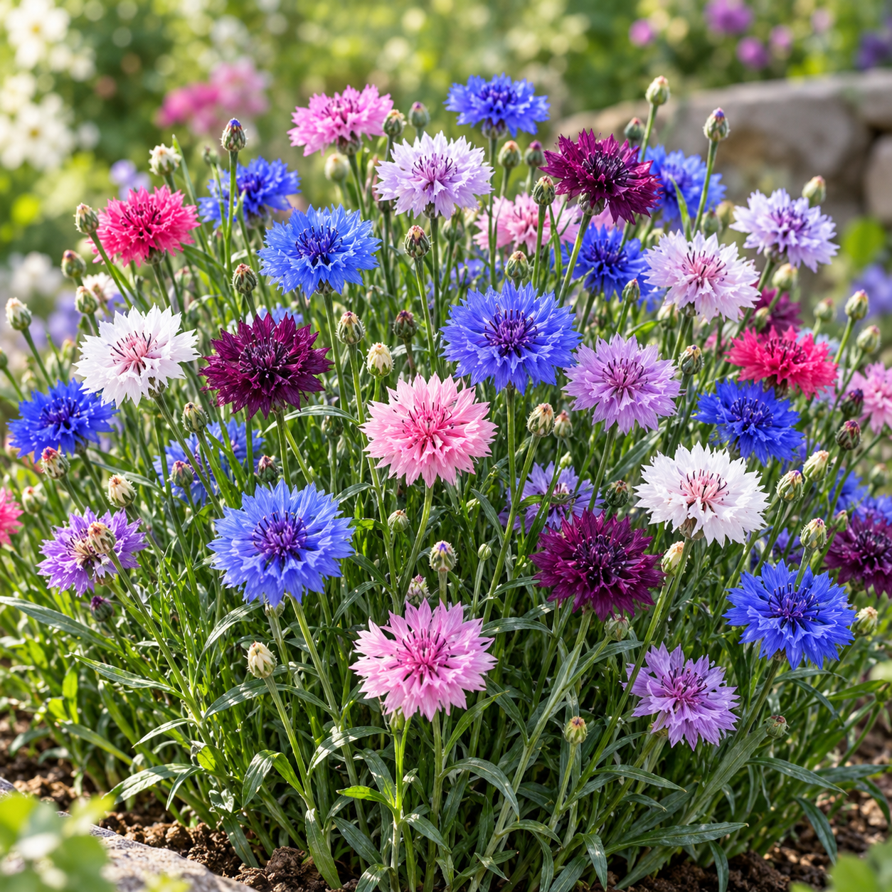 Bachelor's Button Double Tall Mix Cornflower with colourful double blue pink white rose and lavender flowers – Centaurea cyanus winter flower seeds in Pakistan