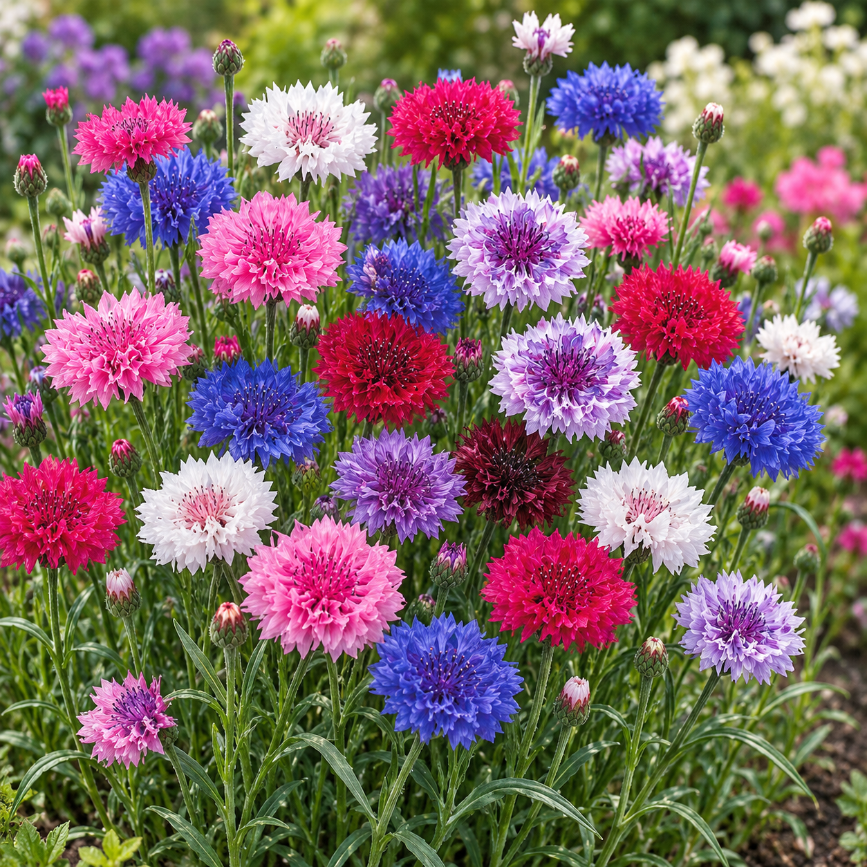 Bachelor's Button Double Tall Mix Cornflower with colourful double blue pink white rose and lavender flowers – Centaurea cyanus winter flower seeds in Pakistan