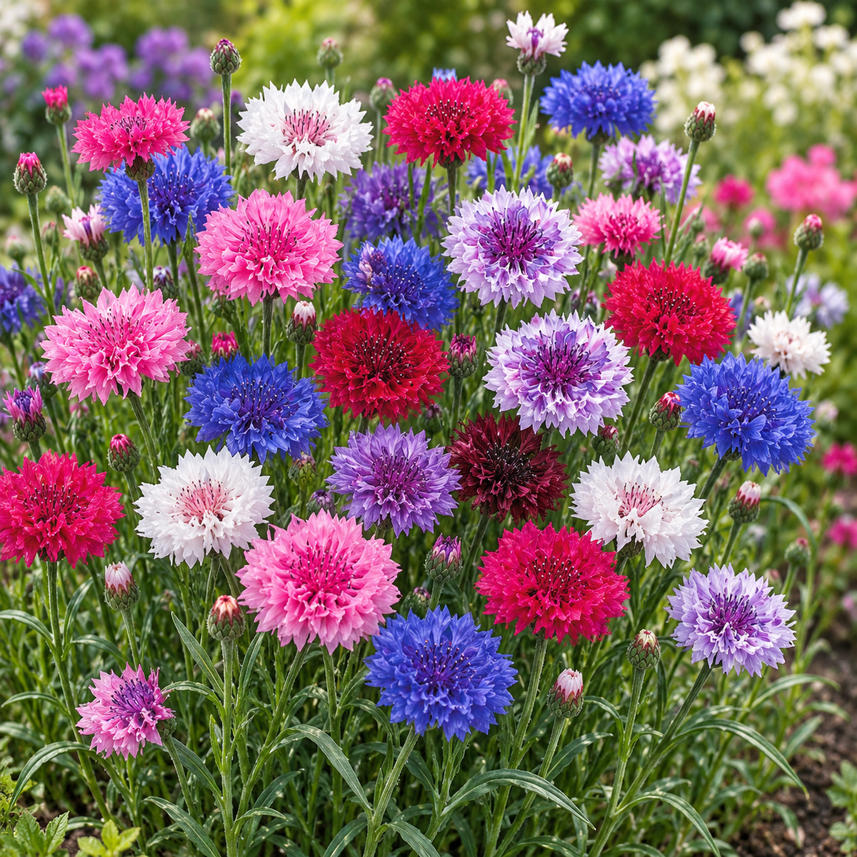 Bachelor's Button Double Tall Mix Cornflower with colourful double blue pink white rose and lavender flowers – Centaurea cyanus winter flower seeds in Pakistan