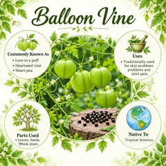 Balloon Vine Love in a Puff Cardiospermum halicacabum climbing on a trellis with green balloon-shaped seed pods and delicate white flowers in Pakistan