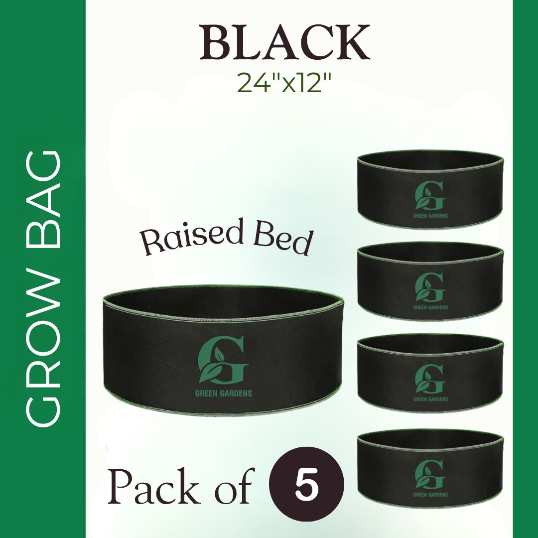 Grow Bag BLACK - 24"x12" 
(Pack of 5) No Handles - Raised beds