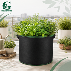 Black G-11 round felt fabric grow bag, 11-inch diameter and 10-inch depth, with 2 handles