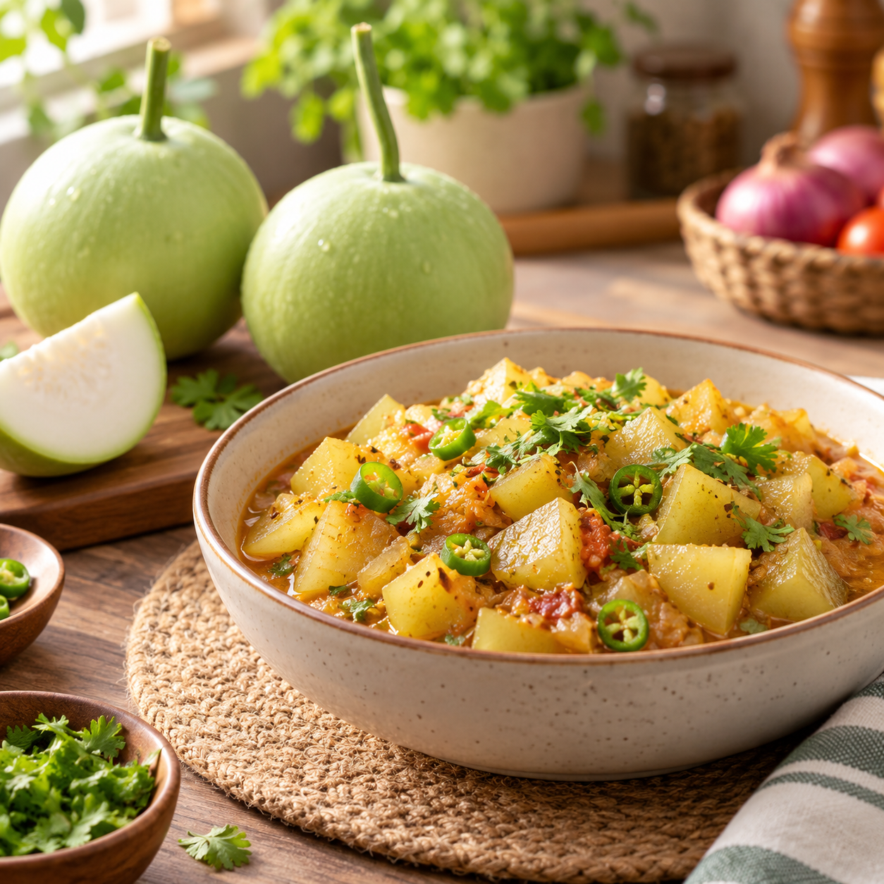 Bottle Gourd Desi Kadu with traditional smooth green gourds growing on vigorous climbing vines – summer vegetable seeds for kitchen gardens trellises and grow bags Pakistan