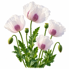 White Breadseed Poppy Papaver somniferum flower with delicate white petals and characteristic poppy form