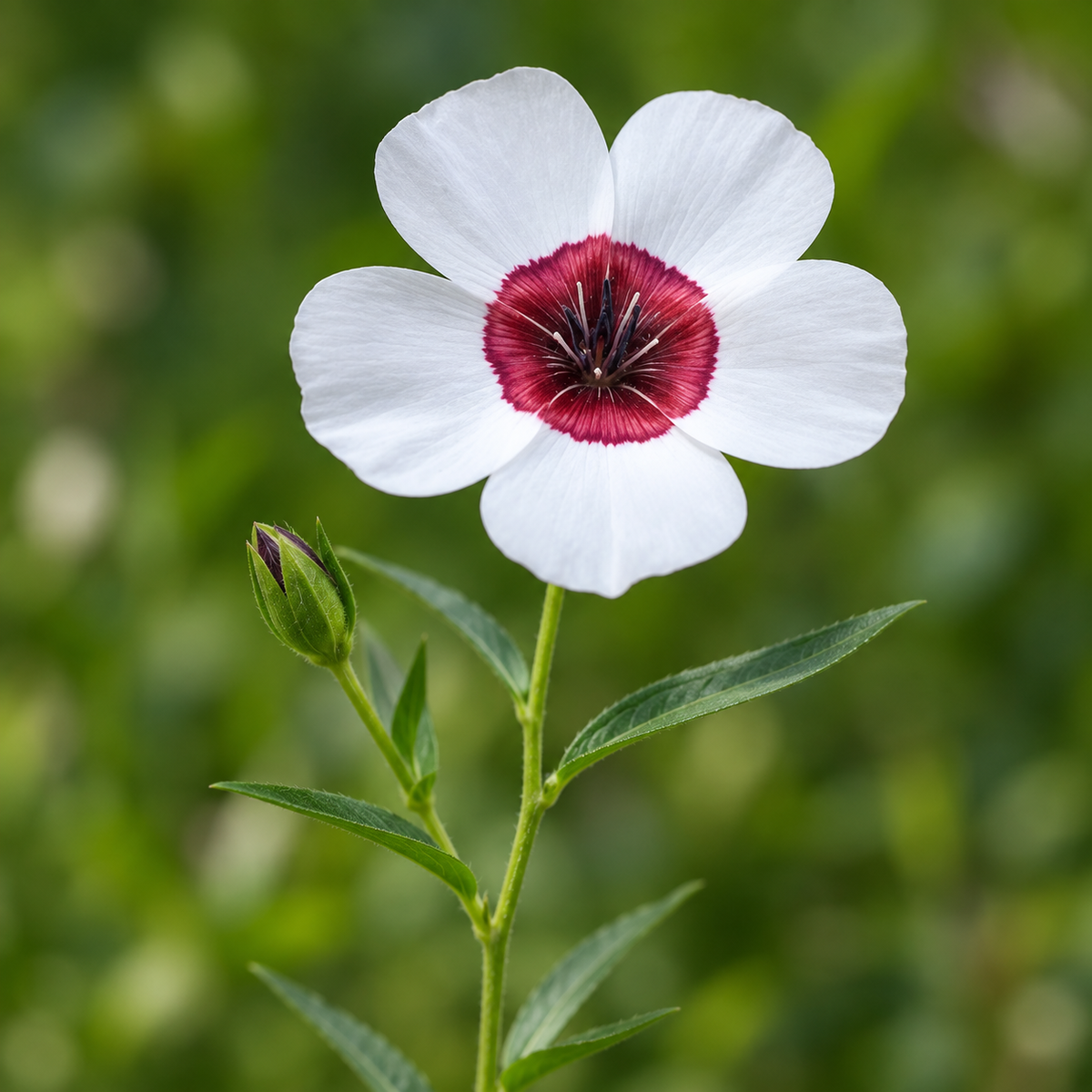 Bright Eyes Flax Linum grandiflorum with pale flowers and deep red-maroon centres – summer flower seeds for beds borders pots and grow bags in Pakistan