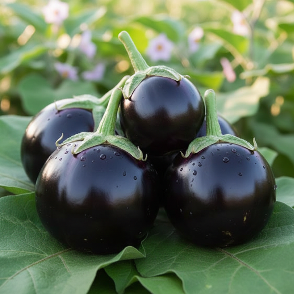 Brinjal Round Purple Seeds - F1 Hybrid (SUMMER/ WINTER)  بینگن گول