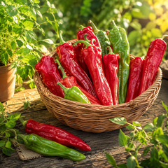 Bull’s Horn sweet pepper plant with long tapered horn-shaped fruits – pepper seeds for home gardening in Pakistan
