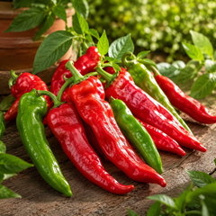 Bull’s Horn sweet pepper plant with long tapered horn-shaped fruits – pepper seeds for home gardening in Pakistan