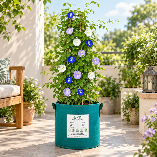 Butterfly Pea Mix Clitoria ternatea flowering climber with blue white and purple butterfly-shaped flowers growing on a trellis – summer and winter flower seeds in Pakistan