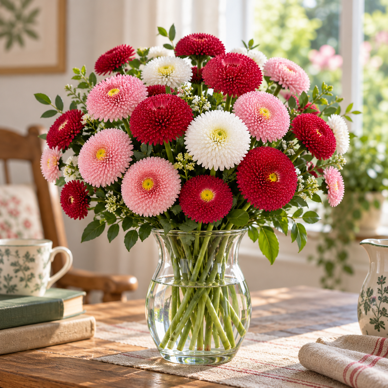 Button Daisy Bellis perennis with compact button-like flowers and green rosette foliage – winter flower seeds for pots, borders and edging in Pakistan