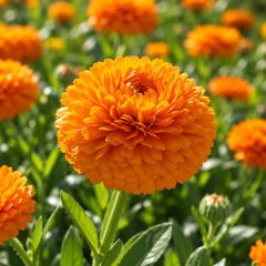 Calendula Double Ball Deep Orange Calendula officinalis with large fully double rich deep orange flowers – winter flower seeds for pots borders beds and grow bags in Pakistan