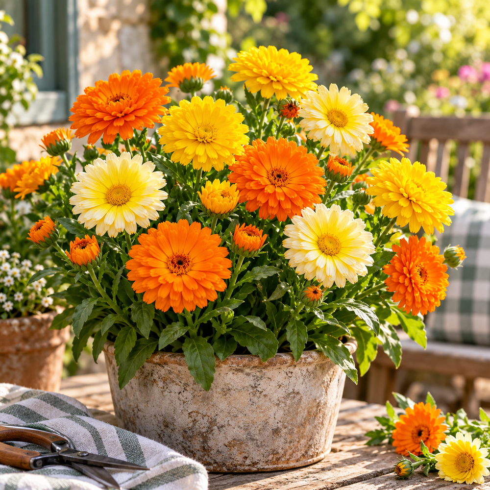 Calendula Pacific Beauty with large bright orange ruffled flowers – Calendula officinalis winter flower seeds for pots, grow bags, beds, borders and cut-flower gardens in Pakistan