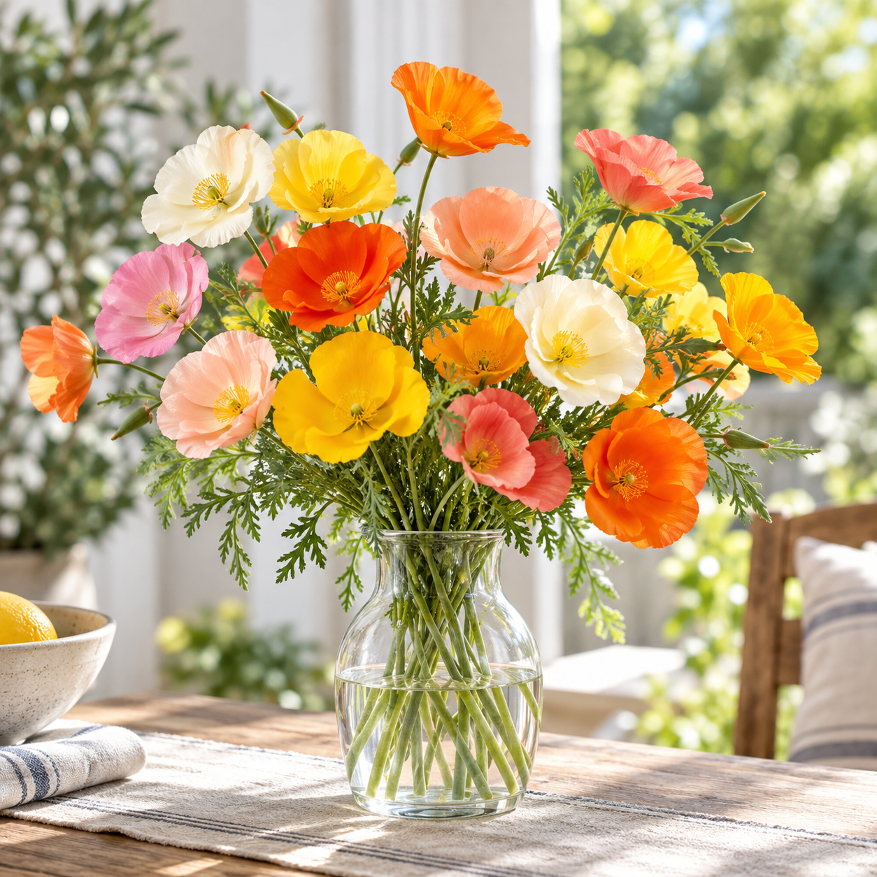 Californian Poppy Mix Eschscholzia californica with colourful silky cup-shaped flowers and fine blue-green foliage – winter flower seeds for sunny gardens in Pakistan