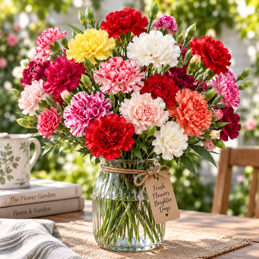 Carnation Mix Dianthus caryophyllus with fragrant ruffled red pink white and purple flowers – winter flower seeds for pots, beds, grow bags and bouquets in Pakistan